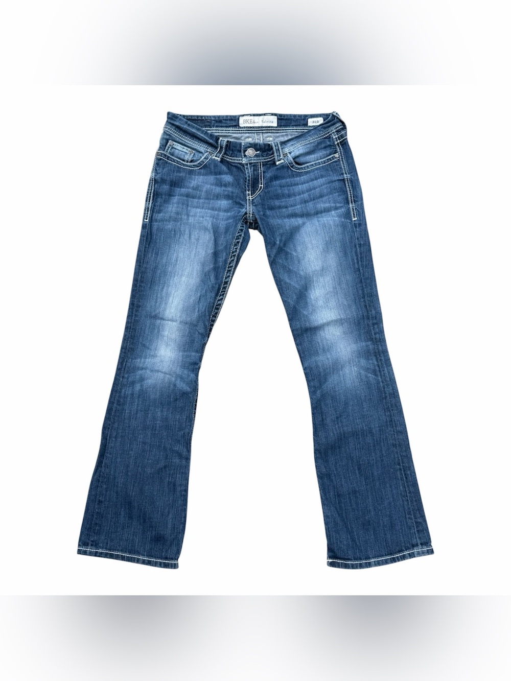 BKE Sabrina Bootcut Dark Blue Denim Jeans Lightly Distressed Thick Stitch Sz 31R